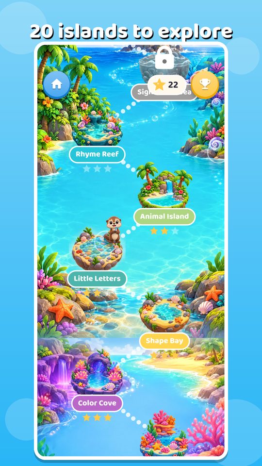 The world map with islands like Rhyme Reef, Animal Island and Color Cove