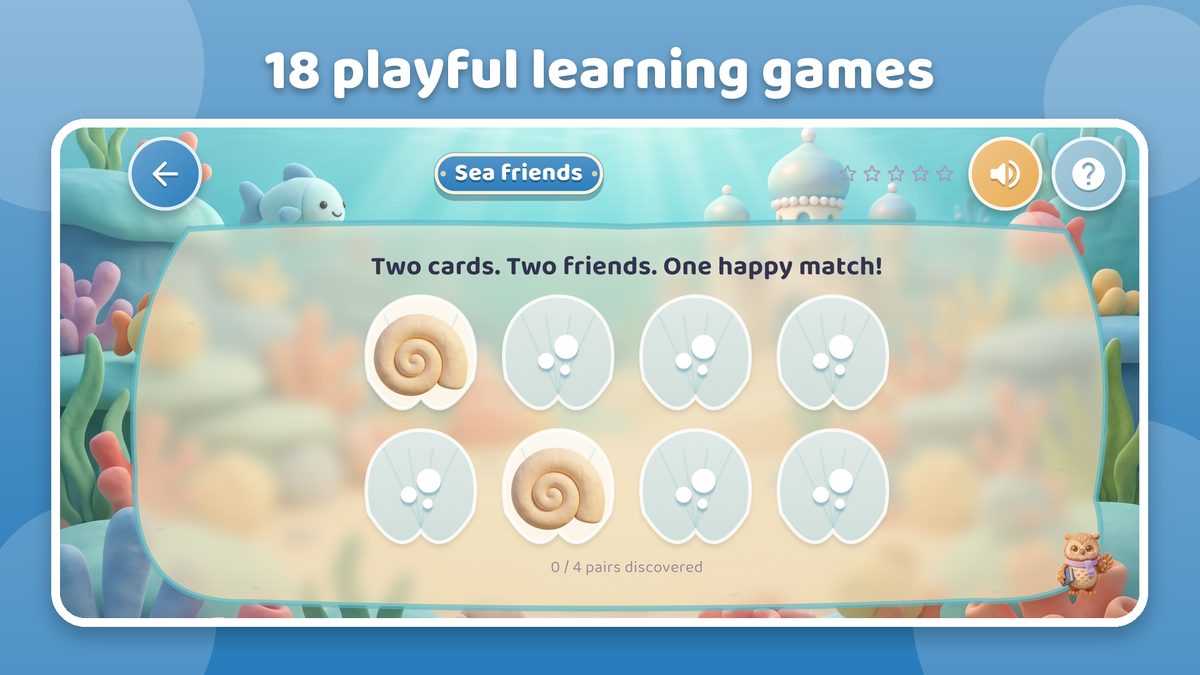 Sea friends memory match in the Ocean Kingdom