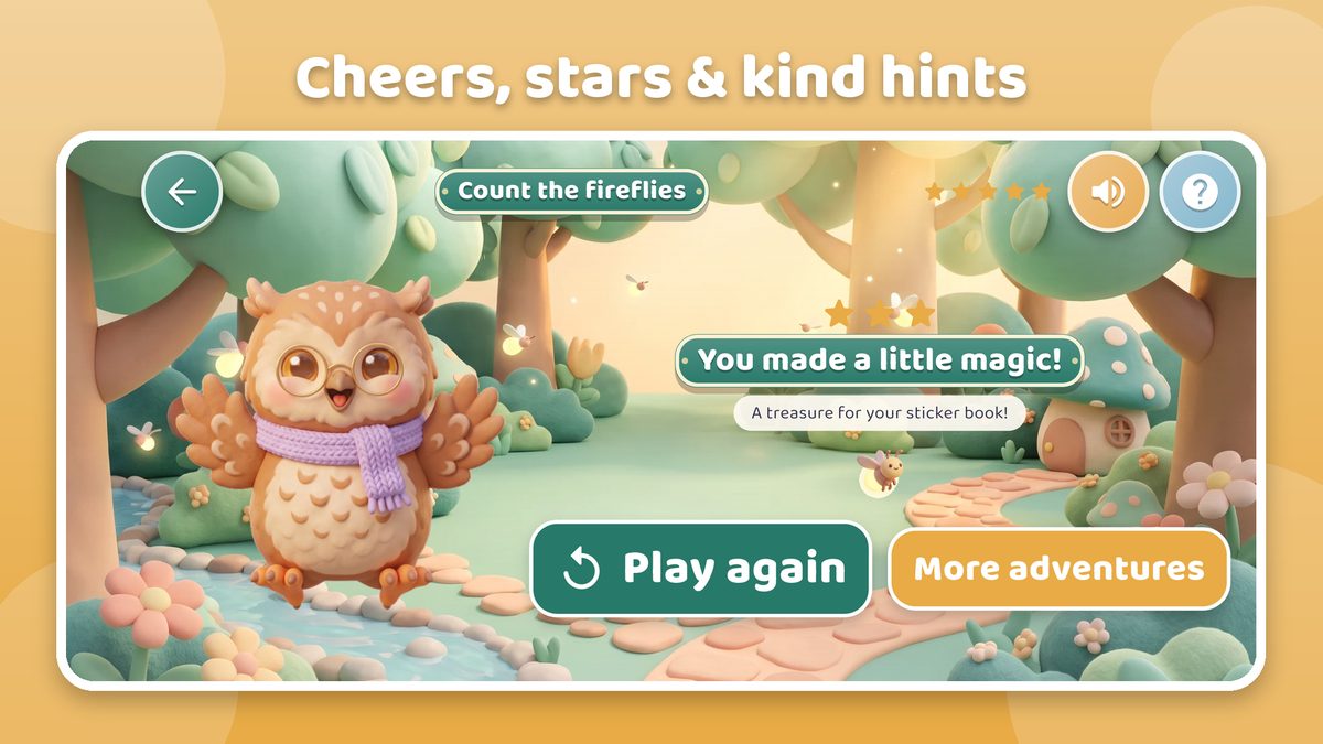 Hoot cheering with three stars after a game