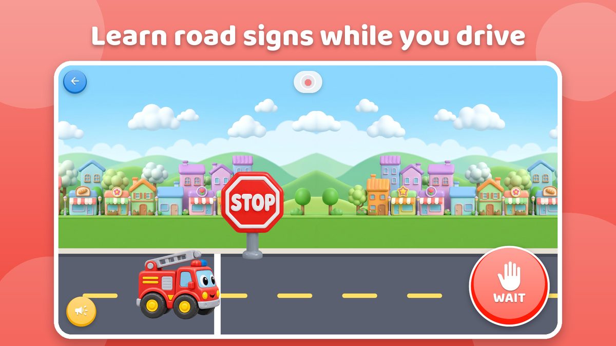 The fire truck stops at a STOP sign on the drive through Sunny Town