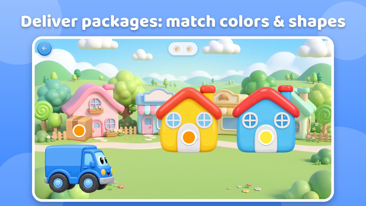 The delivery van brings a package to the house with the matching colored door