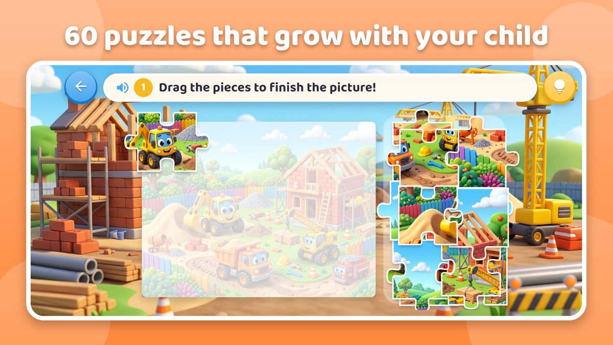 A Construction Town jigsaw with diggers and trucks